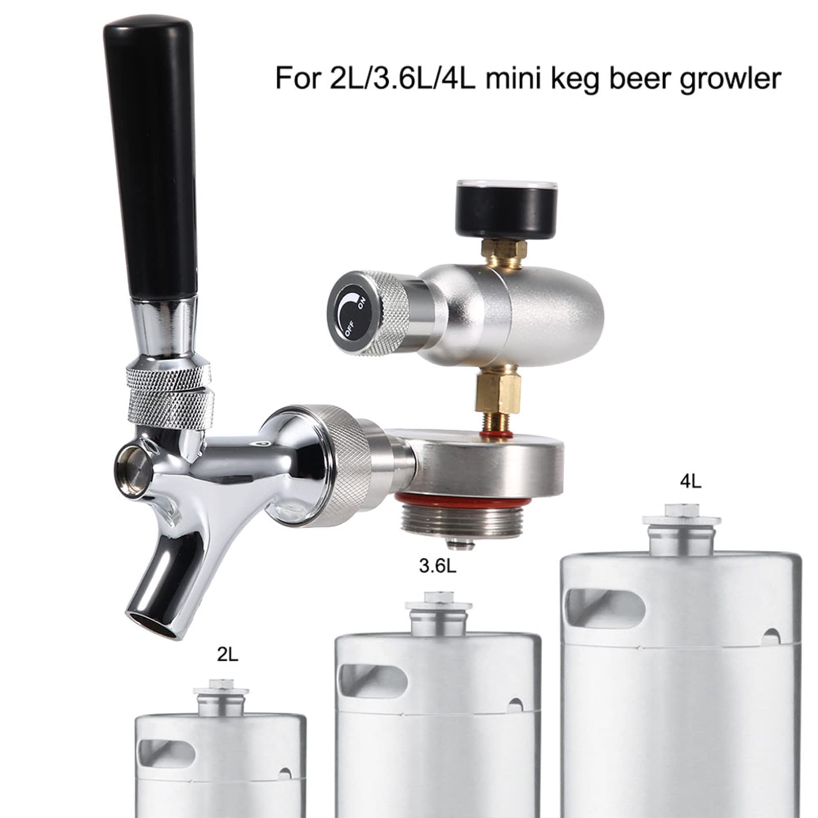 Stainless Steel Beer Spear Tap Dispenser Kit for 2L/3.6L/4L Mini Keg Growler with Premium Sealing, Quick Connection 5