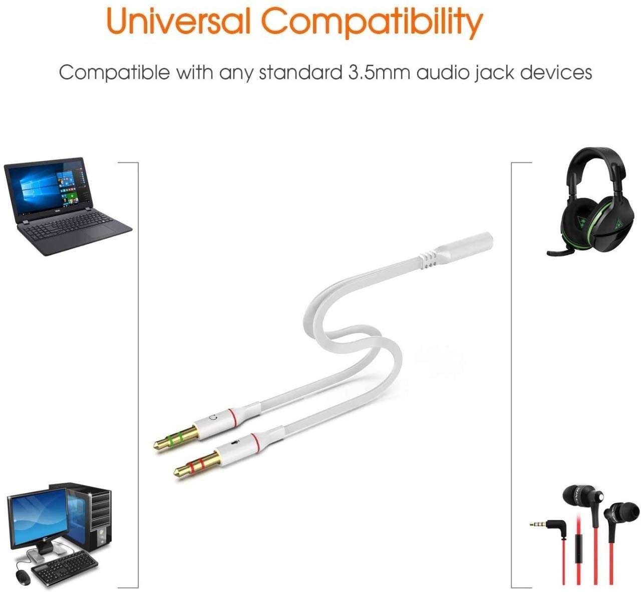 A3sprime 3.5mm Mic and Audio Headphone Splitter Cable with Separate Microphone and Headphone Connector for Gaming Headset to PC 4