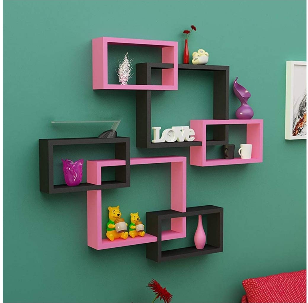 Royal Store MDF Wall Decoration Intersecting Floating Shelves Set of 6 (Pink & Black) 1