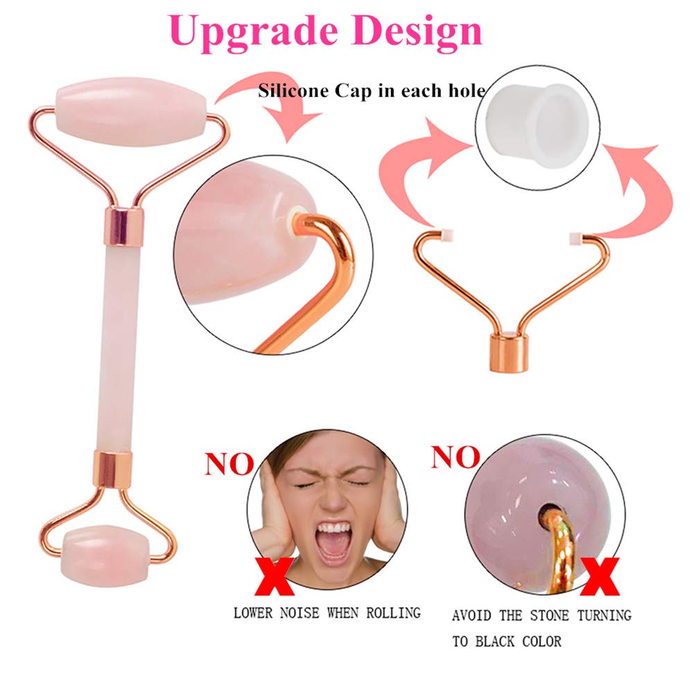 Cozhome Jade Roller,Royal Jade Roller for Face,Rose Quartz Roller,Facial Roller,Anti-Aging Massage Tools for Face Neck Eye,Sliming Roller Rejuvenates Face Tool #3-Rose Quartz(rose golden) 3