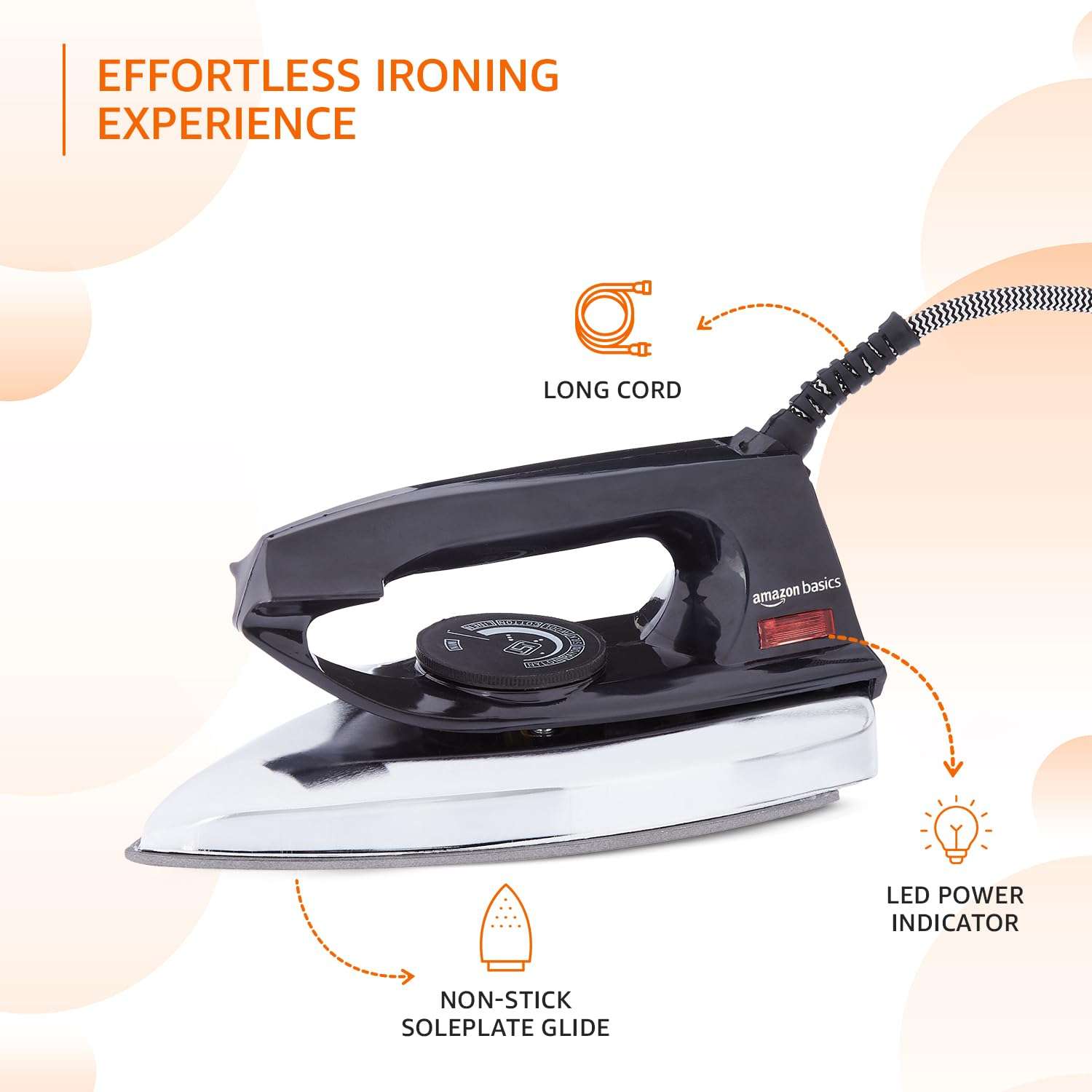 amazon basics 750 Watt Dry Iron with Non-Stick Soleplate|Black, 750 watts, ceramic 5