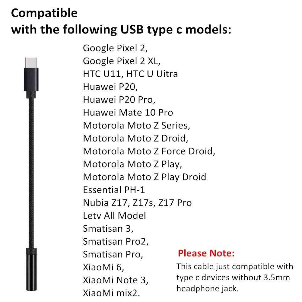 USB 3.1 to 3.5mm Headphone Audio Jack Adapter, USB 3.1 to 3.5mm Female Aux Microphone Headphone Connector Cable for Motorola Moto Z Force Droid XT1650M Verizon and Not Fit for HTC (Black) 3