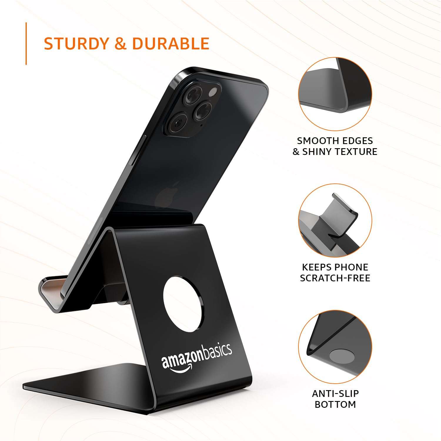 amazon basics Desktop Mobile Stand Phone Mount Tabletop Holder for Phones and Tablets - Black 4