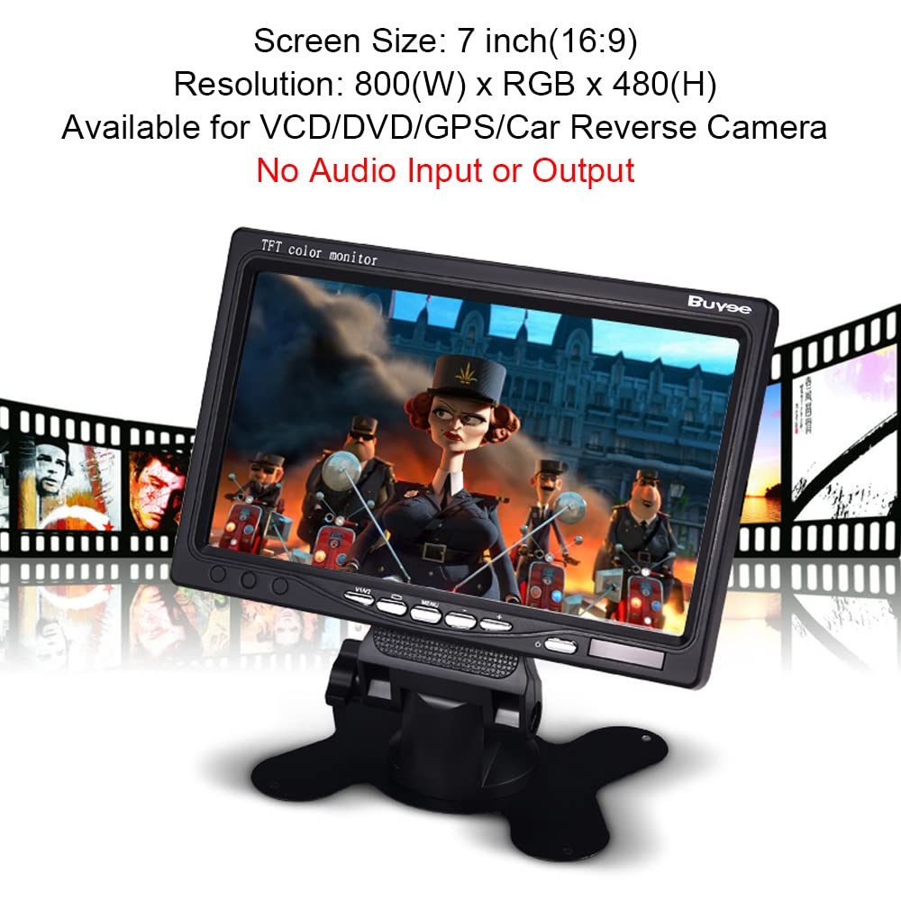 7 inch Rearview Car LCD Monitor, Buyee Portable 7" TFT LCD Digital with HD Full Color Wide Screen for Car Rear View Backup Camera 3