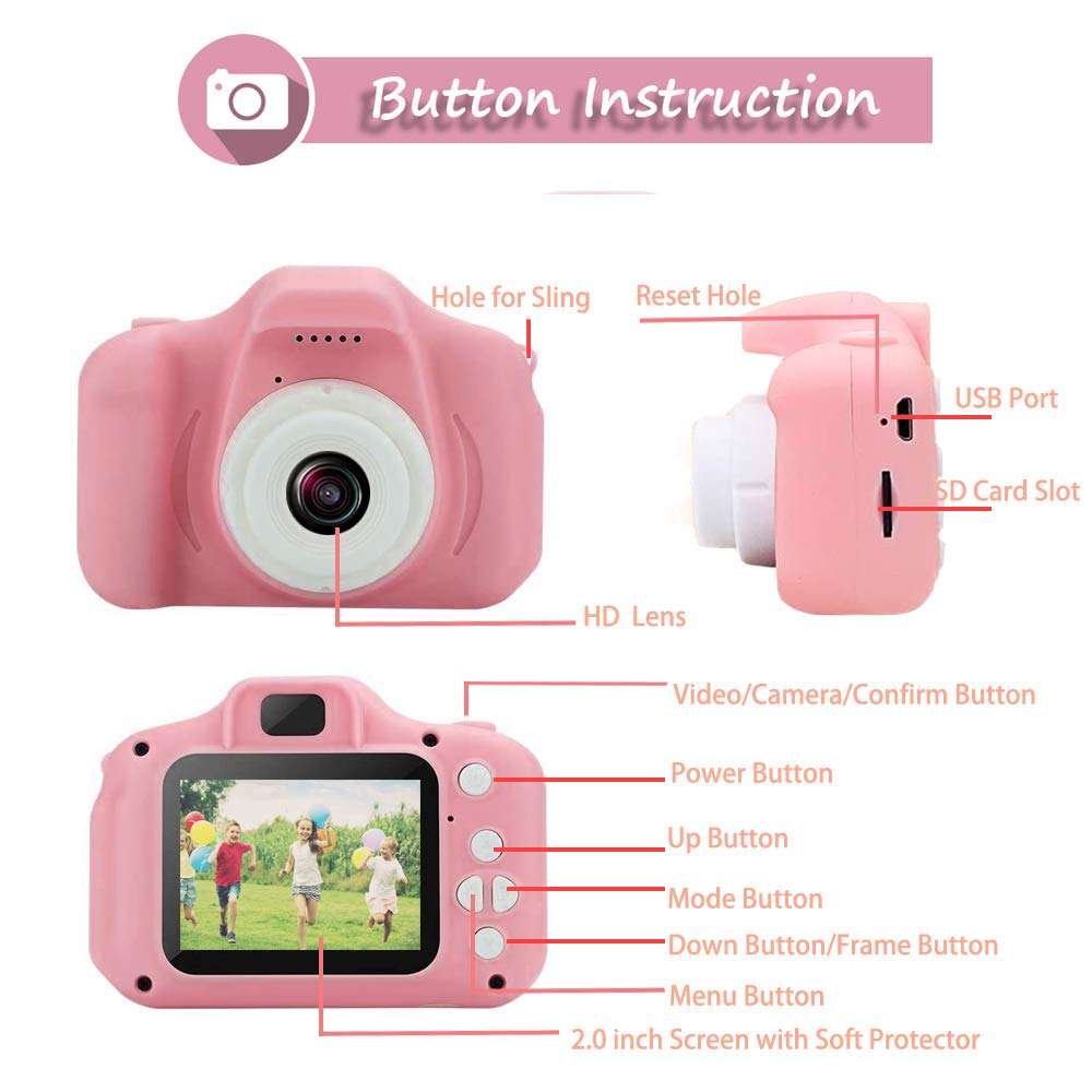 hyleton Digital Camera for Kids, 1080P FHD Kids Digital Video Camera Camcorder for 3-10 Years Girls Gift with 32GB SD Card & 2 Inch IPS Screen (Pink) 6