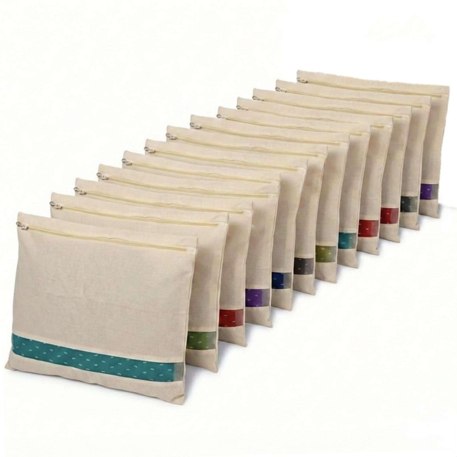 DIYAGREEN Cotton Saree Bags/Covers For Storage Set Of - 12 Big Size Single (16 X 14 Inches) With Zip Closure For Clothes Bags And Wardrobe Organizer With Transparent Mesh Window, Beige 2