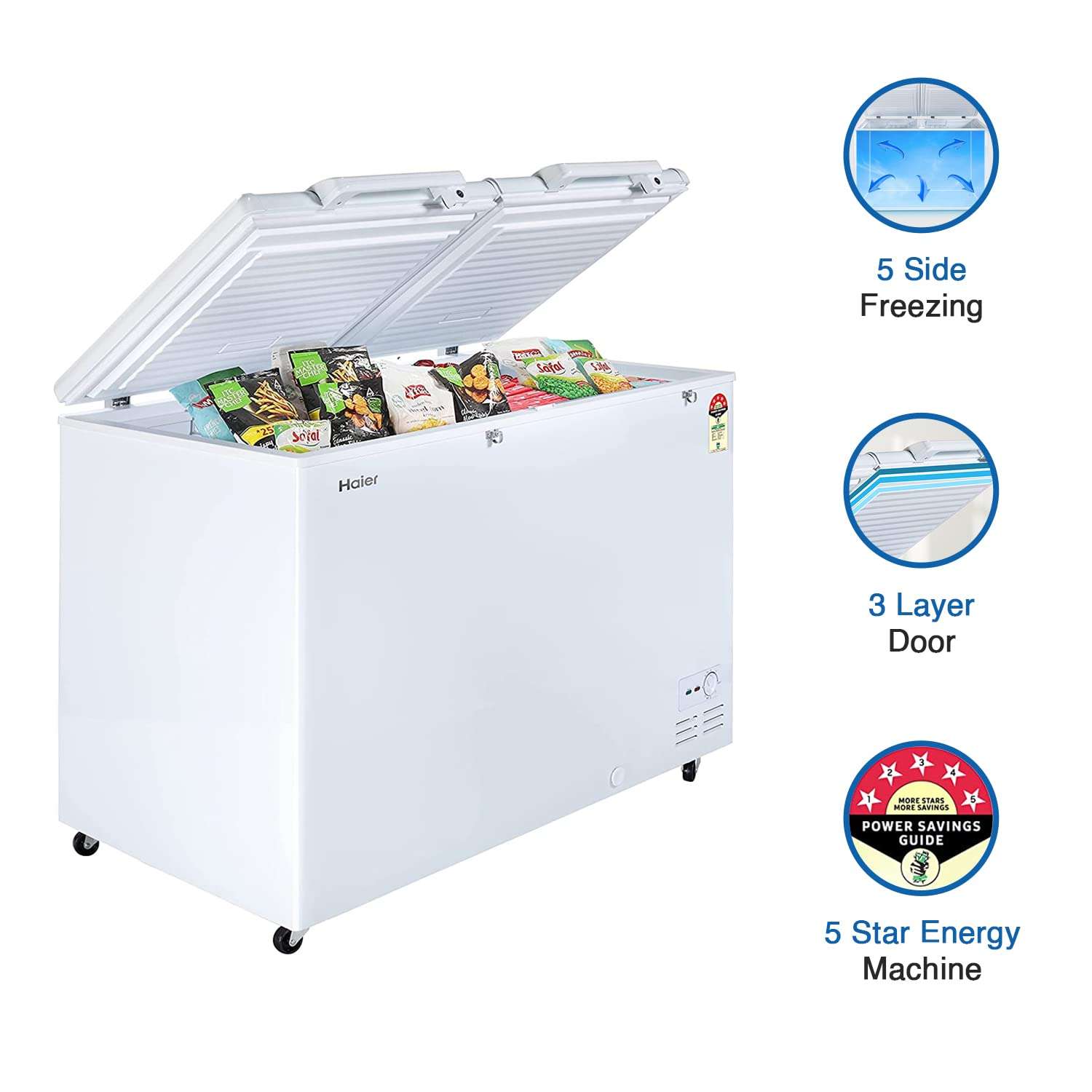Haier HFC-400DM5, 5 Star rated Double Door Hard Top Deep Freezer, Convertible, Capacity 383 litres, White 2