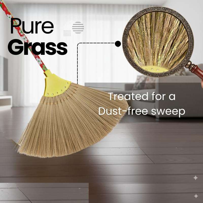 Burma Broom, Less Dust, Wooden Broomstick Jhadu for Home Cleaning with Long Handle (1) 5
