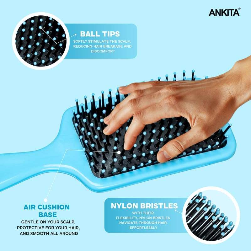 Ankita Flat Hair Brush|Paddle Brush with Strong and Flexible soft Bristles|For Grooming, Straightening, Smoothing, Detangling Hair, Ideal for Men & Women (144 C) 3