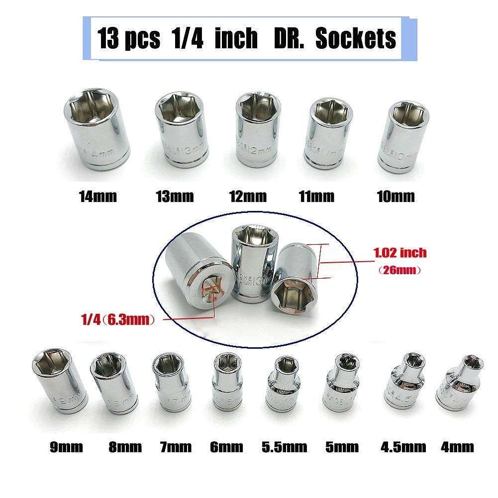 Prakal 46 Pcs 1/4" Drive Socket & Bit Set with Reversible Ratchet Bike Bicycle Tool Kit and Storage Case 3