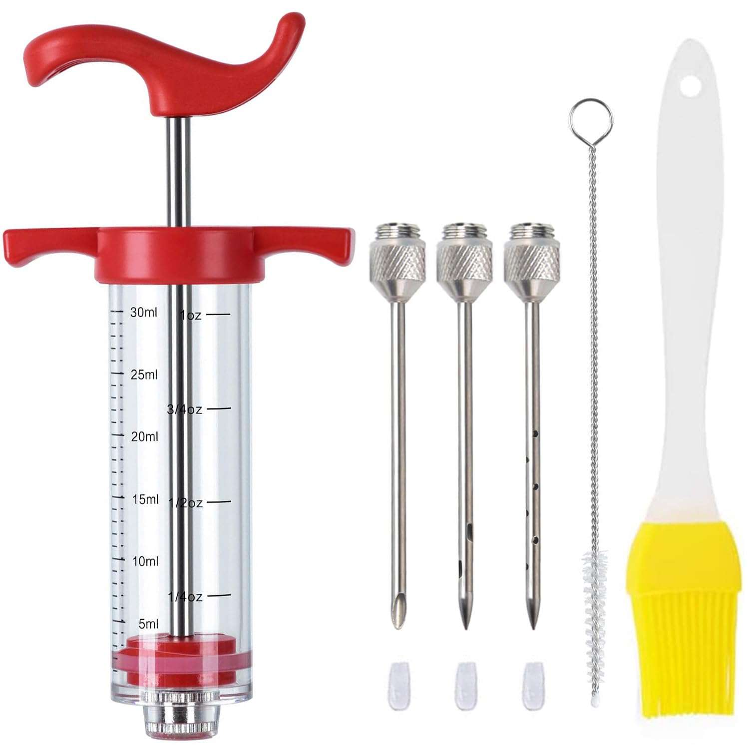 Plastic Meat Injector, Turkey Injector Syringe, Marinade Injector Turkey Injection Kit, Meat Injectors for Smoking, BBQ Grill Injector, Red 1oz (1 Injector 3 Needles) 1