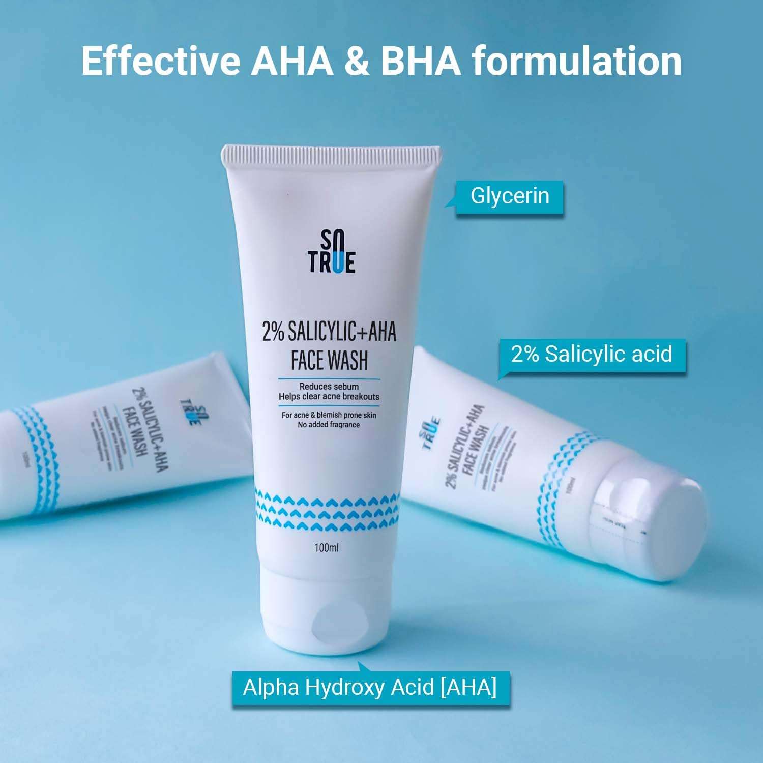 Sotrue 2% Salicylic Acid Face Wash + AHA For Acne and Pimple, 100ml | For Clean, Clear and Glowing Skin | Reduces Acne, Excess Oil, Pimples | All Skin Types 2