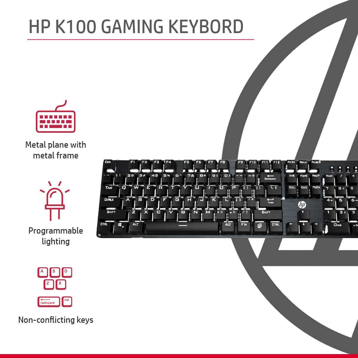 HP GK100 Wired Full Size RGM Backlit Mechanical Gaming Keyboard, 4 LED Indicators, Mechanical Switches,Double Injection Key Caps, and Window Key Lock, 3 Years Warranty (1D763AA) 5