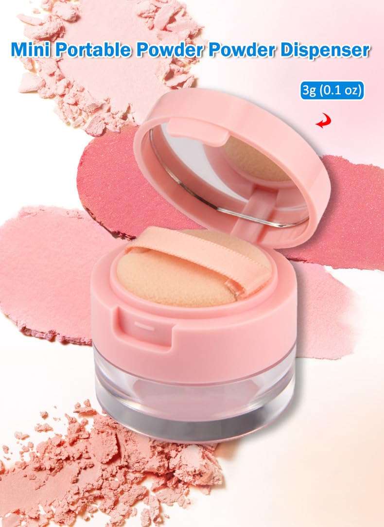 AKOAK Capacity 3g (0.1 oz) Leak-free Reusable Plastic Powder Box DIY Makeup Powder Box, Mini Portable Flip Lid Travel Powder Box with Mirror 4