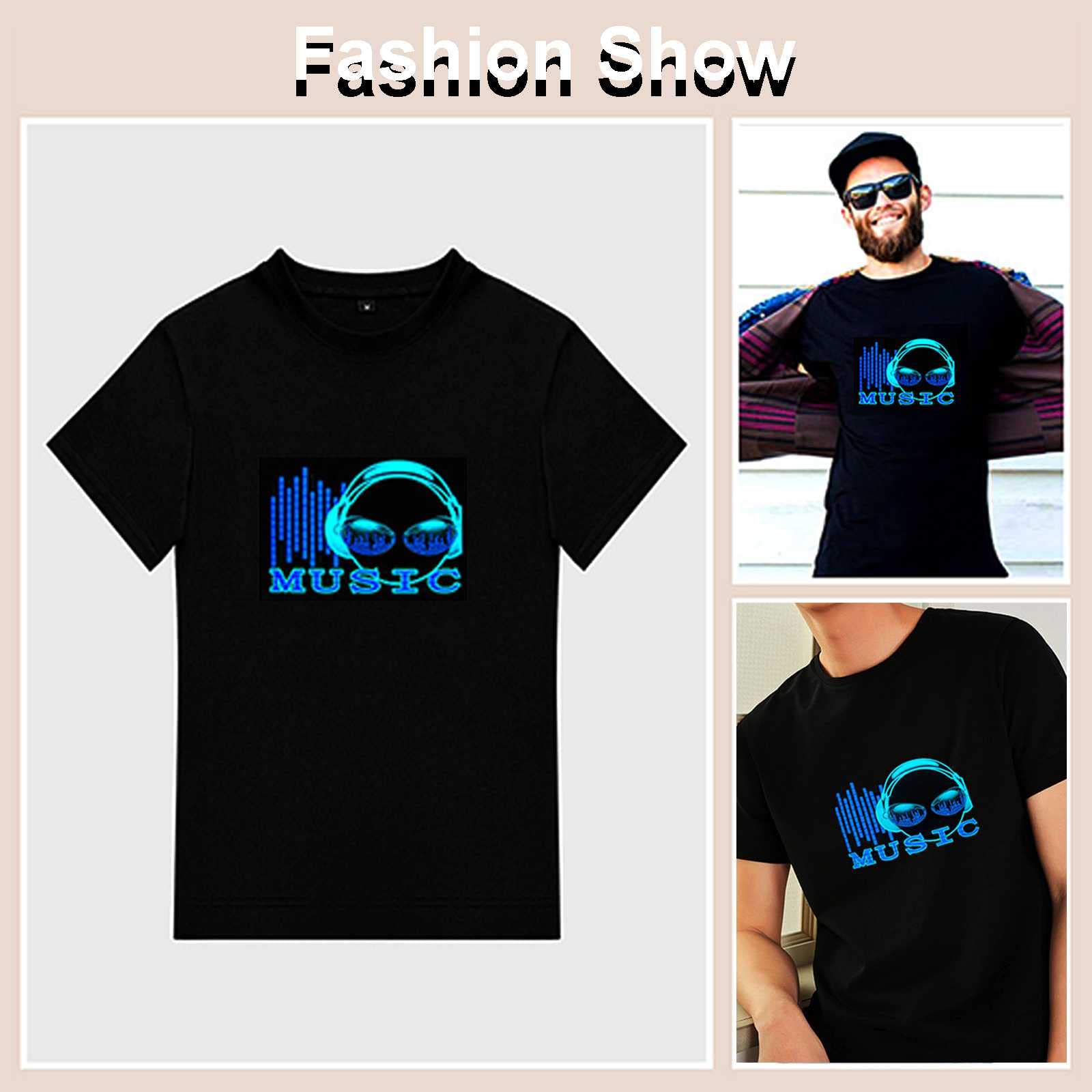 Hmyloz Couple LED Sound Activated T-Shirt Audio Control Light Up Black Crewneck Short Sleeve for Music Party Wear 4