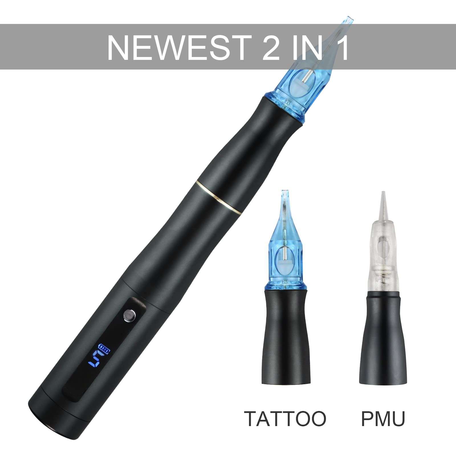 Digital Permanent Make Up Machine, Double Batteries Tattoo Machine Pen - LCD Screen with Speed and Power Display- Ombré Powder Brows Lips & Eyeliner (Matte Black) 3