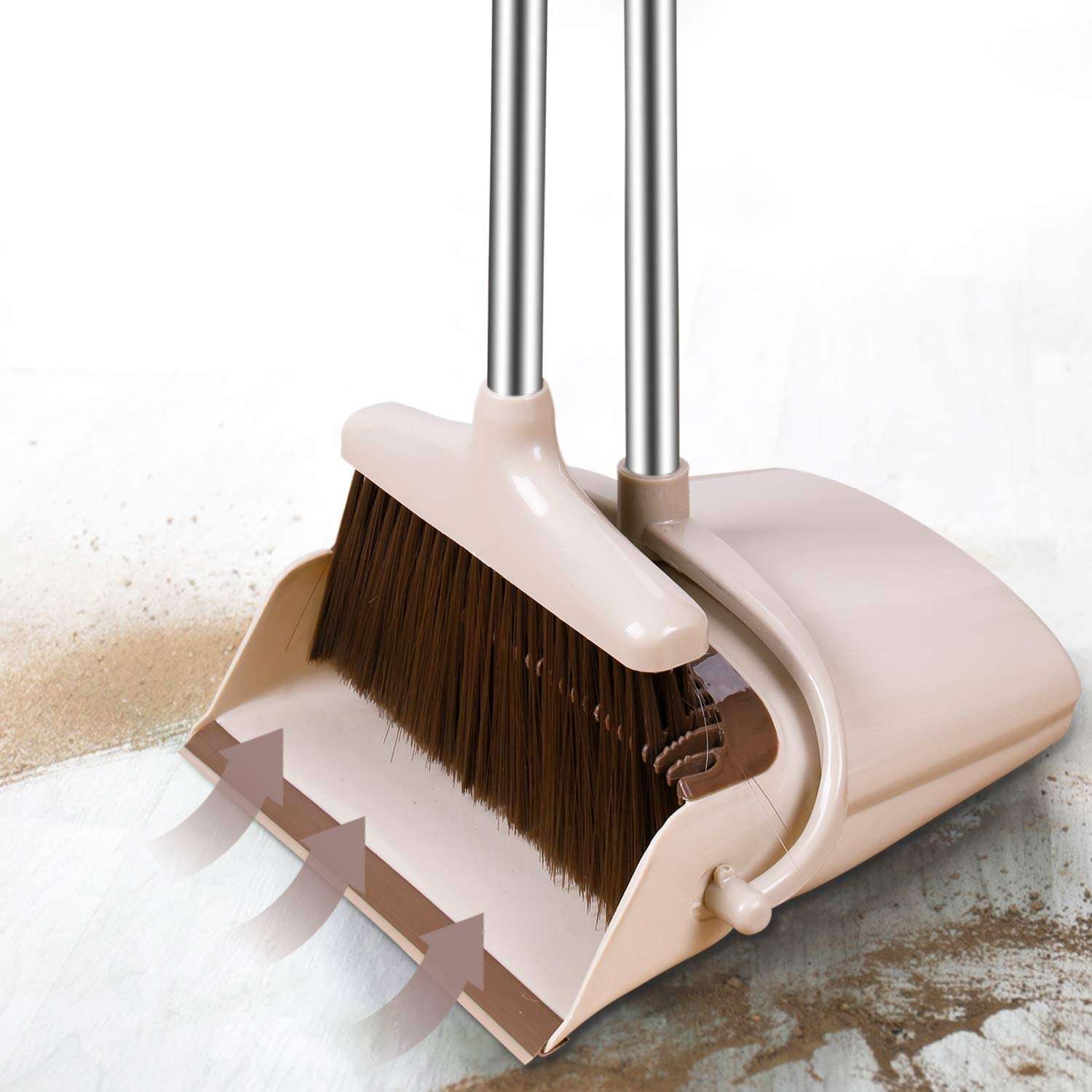 Broom and Dustpan Set with Long Handles, Upright Standing Dustpan, 26 cm Wide Pan, Detachable Handle Design 5