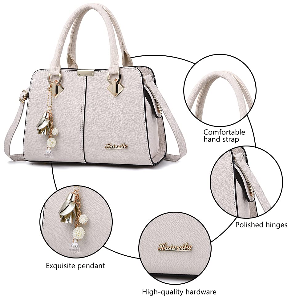 HUIUEITW Purses and Handbags for Women Fashion Ladies PU Leather Top Handle Satchel Shoulder Tote Bags (2-Beige) 3