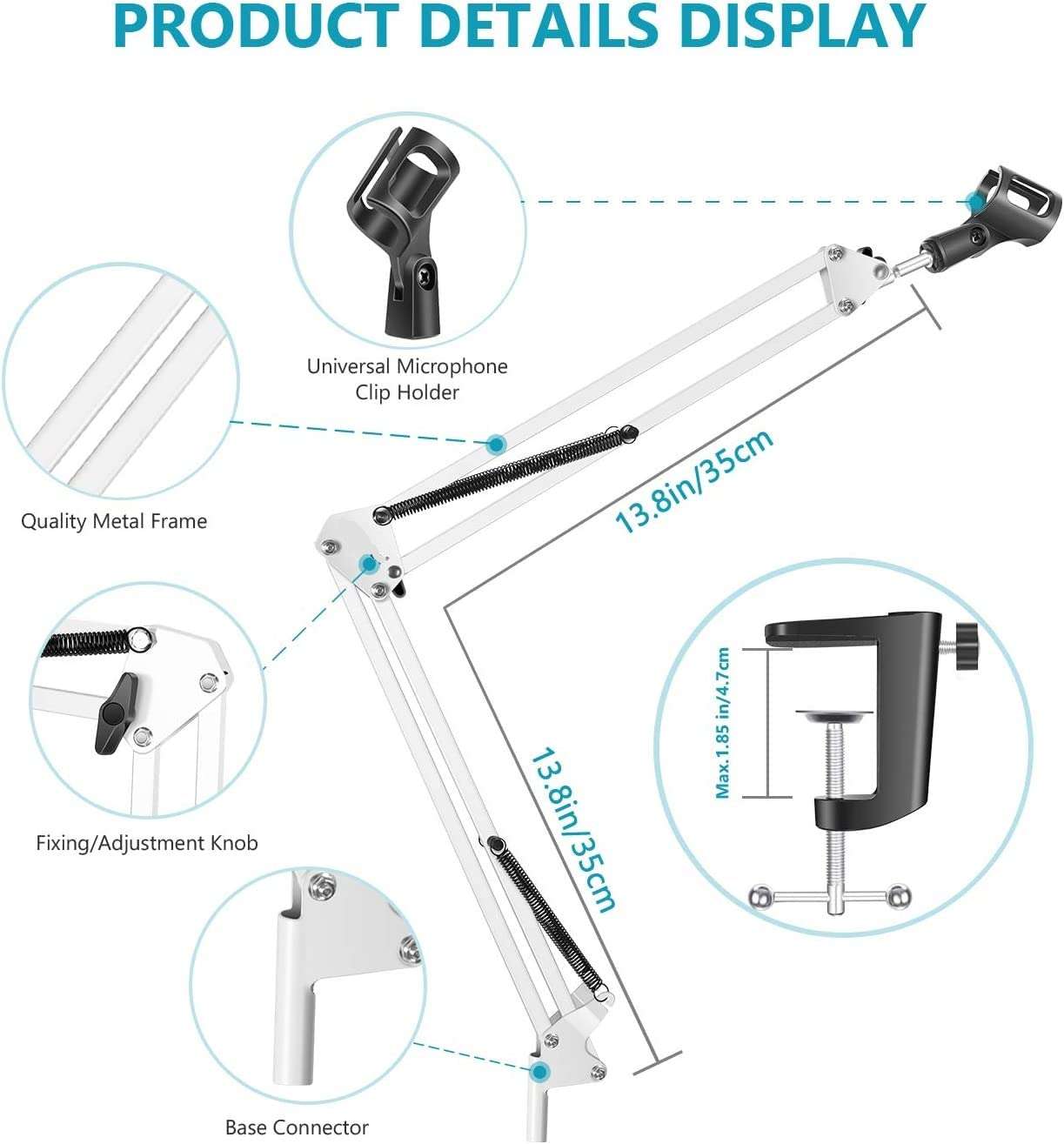Techtest Microphone Stand Professional Desktop Mike Stand Boom Arm Musical Instrument Accessories Portable Mic Stand for Recording Studio 3