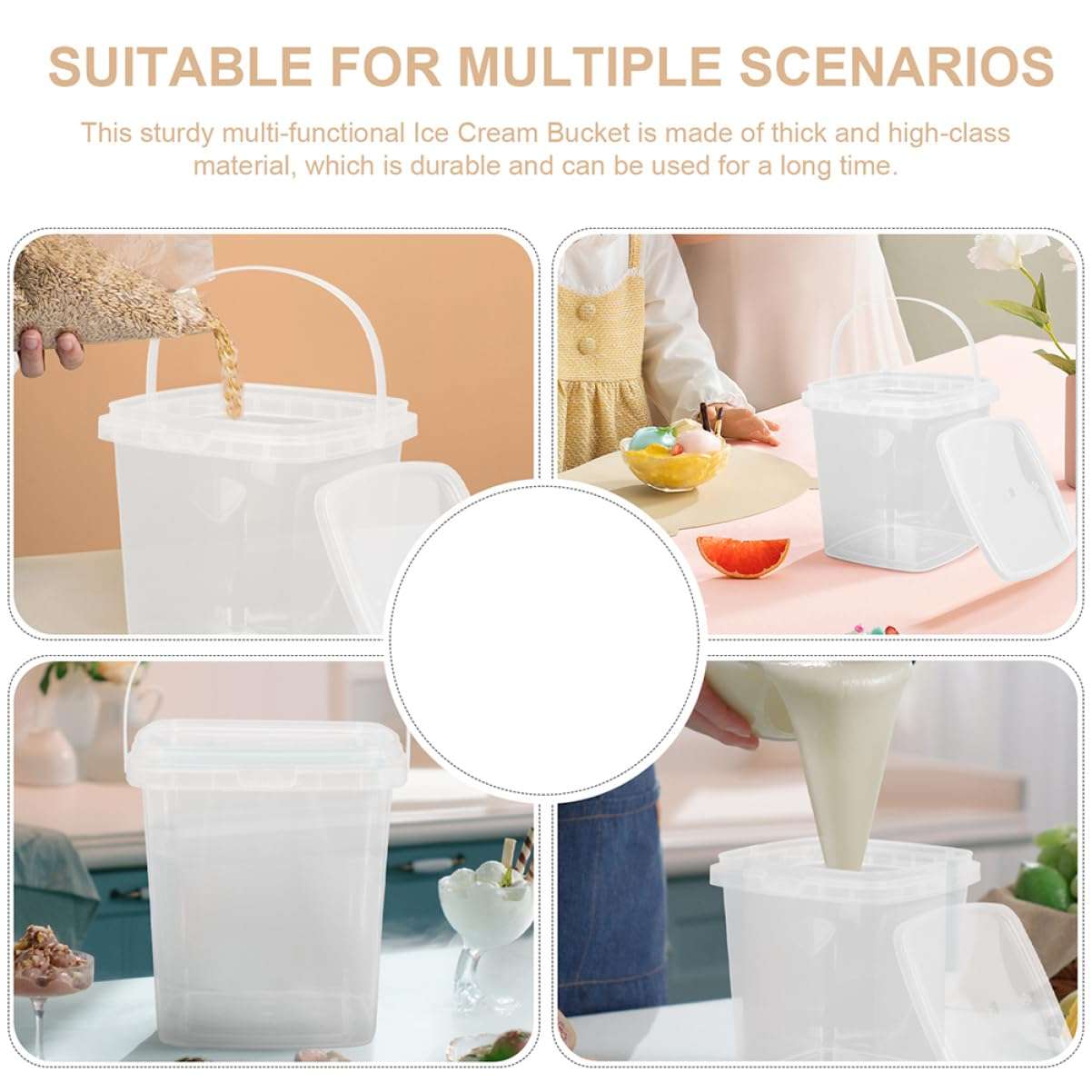 CRILSTYLEO Square Ice Cream Bucket Homemade Food Buckets Ice Cream Bucket Set with Lid 300ml Mini Ice Cream Buckets Storage Containers Bulk Ice Cream Containers 4