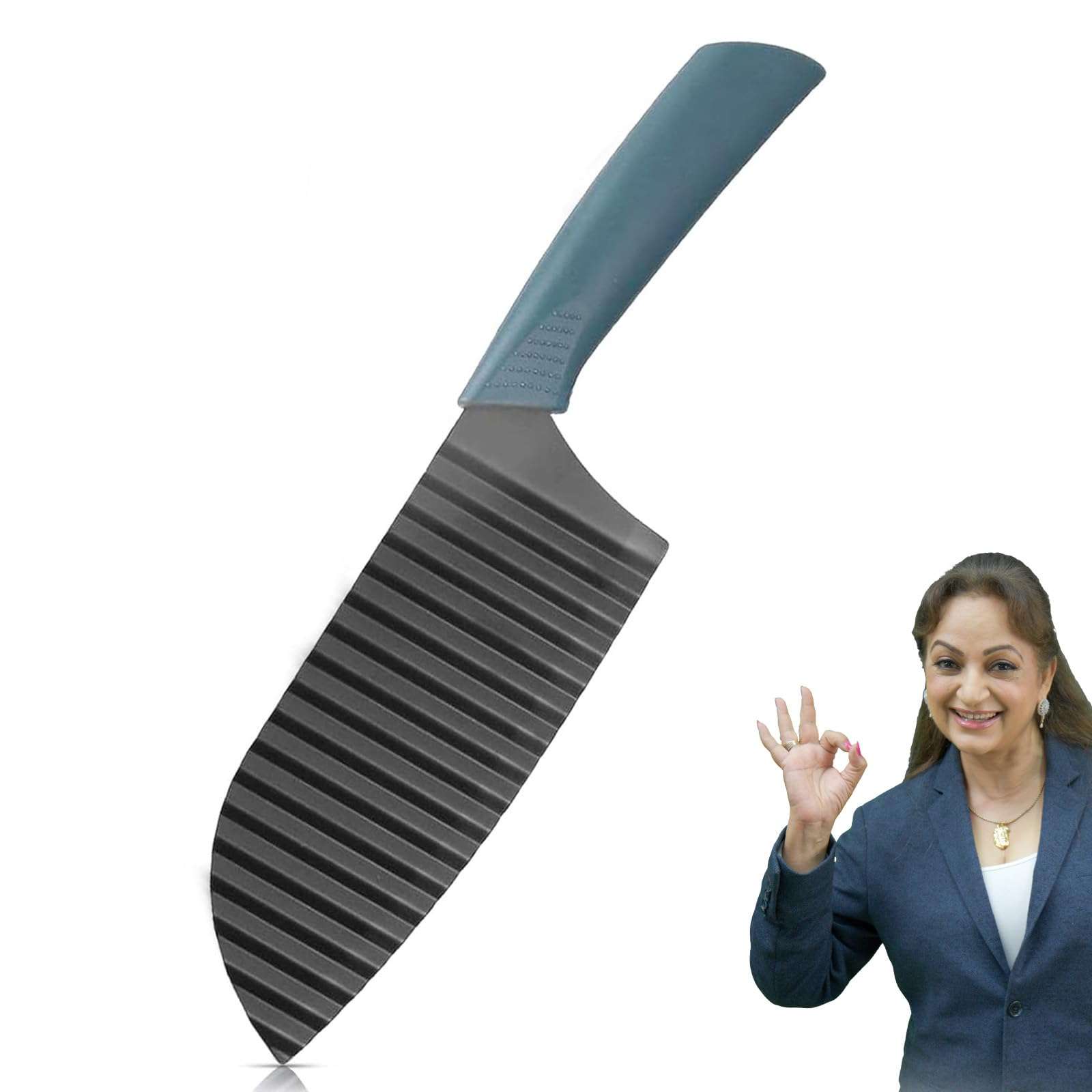PANCA Multipurpose Crinkle Cutter Knife with Green Handle – High Carbon Stainless Steel Blade | Wavy Vegetable Chopper for Chips, Salad, Fries, Slicing, Dicing & Garnishing – Non-Slip 1