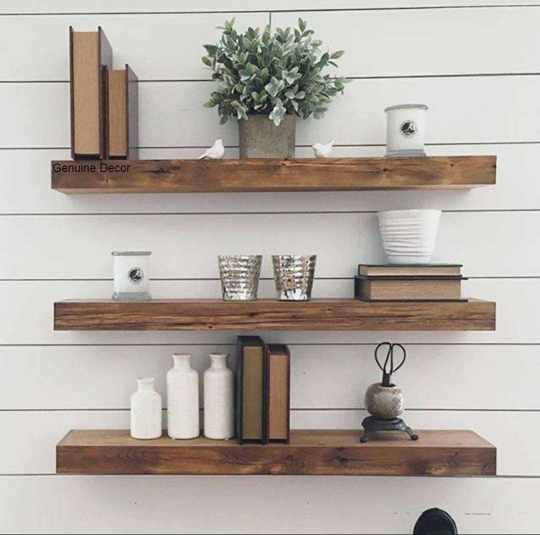 Genuine Decor Sheesham Wood Floating Shelves for Wall, Rustic Wall Mounted Ledge Shelf for Bathroom, Bedroom, Living Room, Hotel, Lodge (22inch, Brown) 3