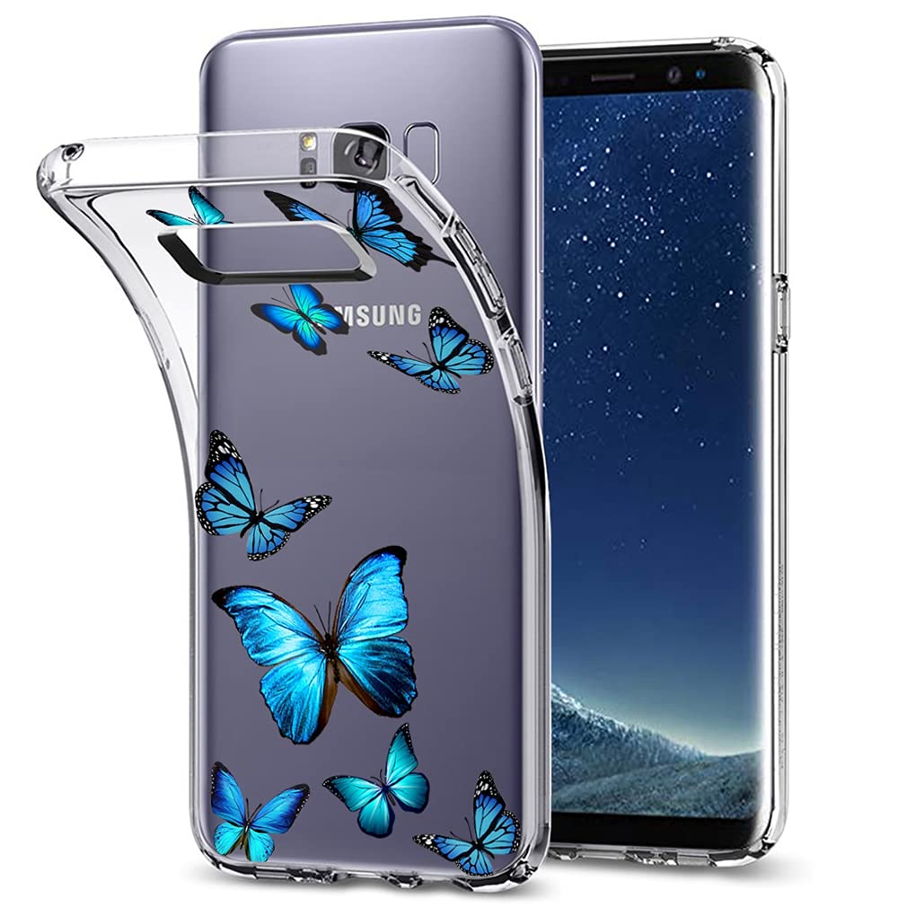 Vavies Case for Galaxy S8, Samsung S8 Case for Girls Women, Slim Shockproof Clear Pattern Soft Flexible TPU Back Phone Protective Cover Cases for Samsung Galaxy S8 (Blue Butterfly) 2