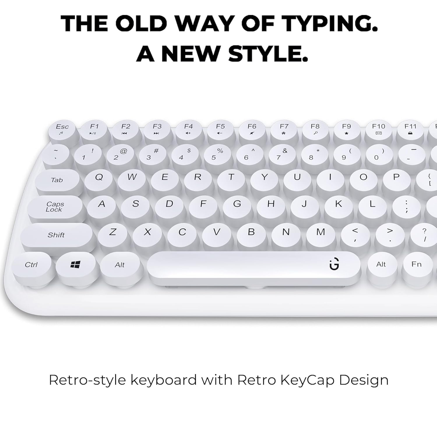iGear KeyBee Retro Typewriter Inspired 2.4GHz Wireless Keyboard with Mouse Combo for Desktop/Laptop and Devices with USB Support, Single Nano Receiver, Round Keycaps, Cleaning Brush (White) (White) 3
