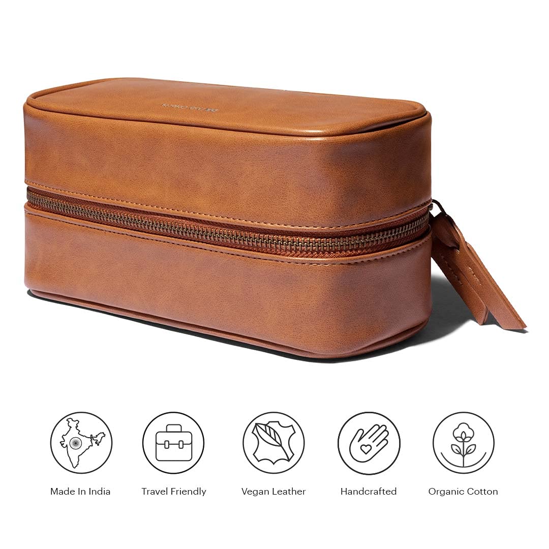 DailyObjects Versatile Leather Bag and Toiletry Organizer Travel Dopp Kit for Women and Men - The Ultimate Travel Vanity Box and A Stylish x Spacious Cosmetic Pouch with Multifunctional Compartments 6