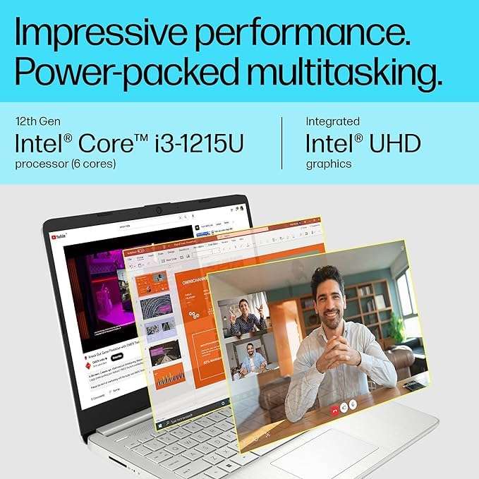 HP Laptop 15, 12th Gen Intel® Core™ i3-1215U,15.6-inch(39.6 cm),FHD,Anti-Glare,MSO,8GB DDR4 (3200MHz),512GB SSD,Dual Speakers,Windows 11,Natural Silver,1.69kg, 15s-fq5007TU 3