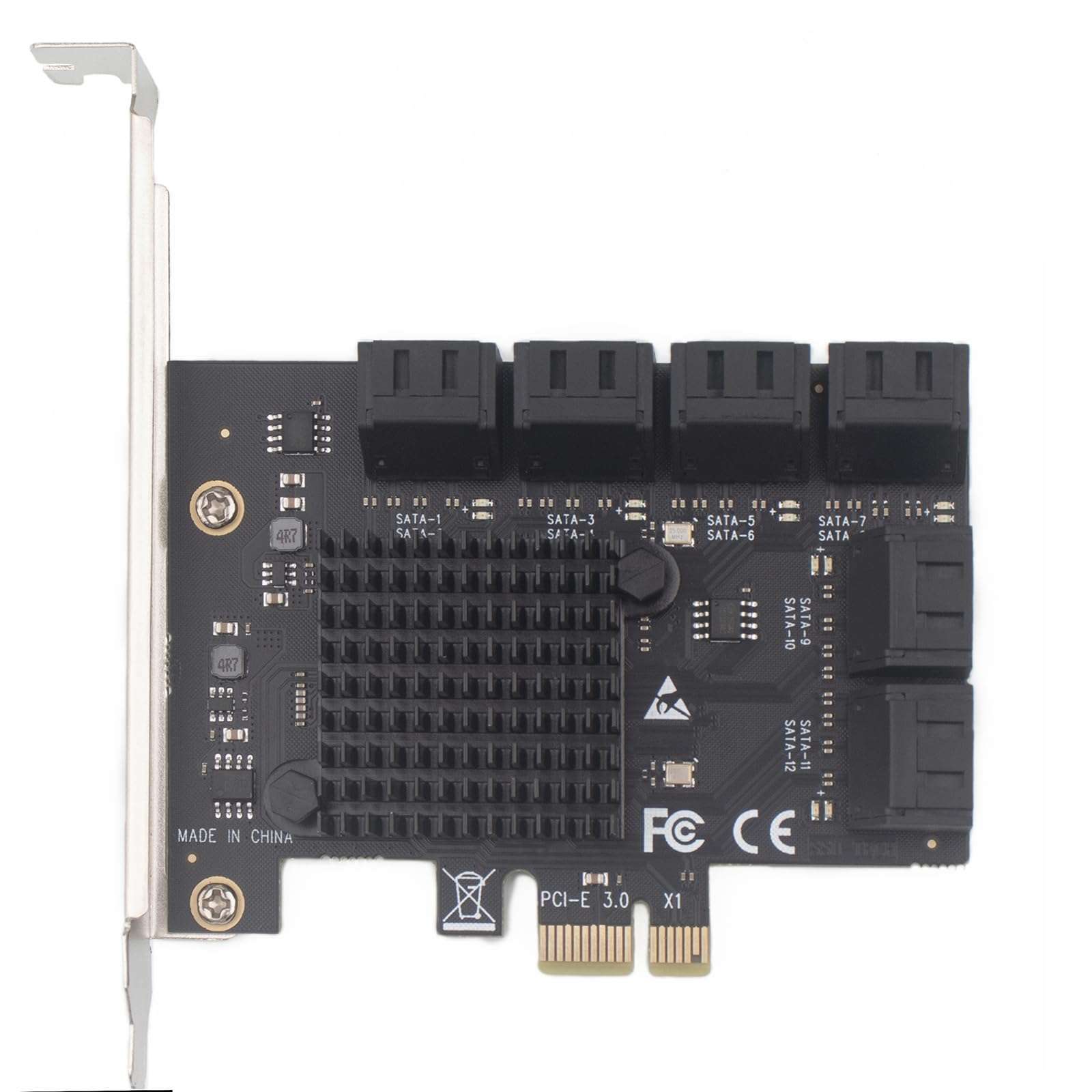 12-Port PCIe SATA Expansion Card with SATA Cables and 1:5 SATA Splitter Power Cable - Compatible with Windows, Linux, Mac OS, NAS 4