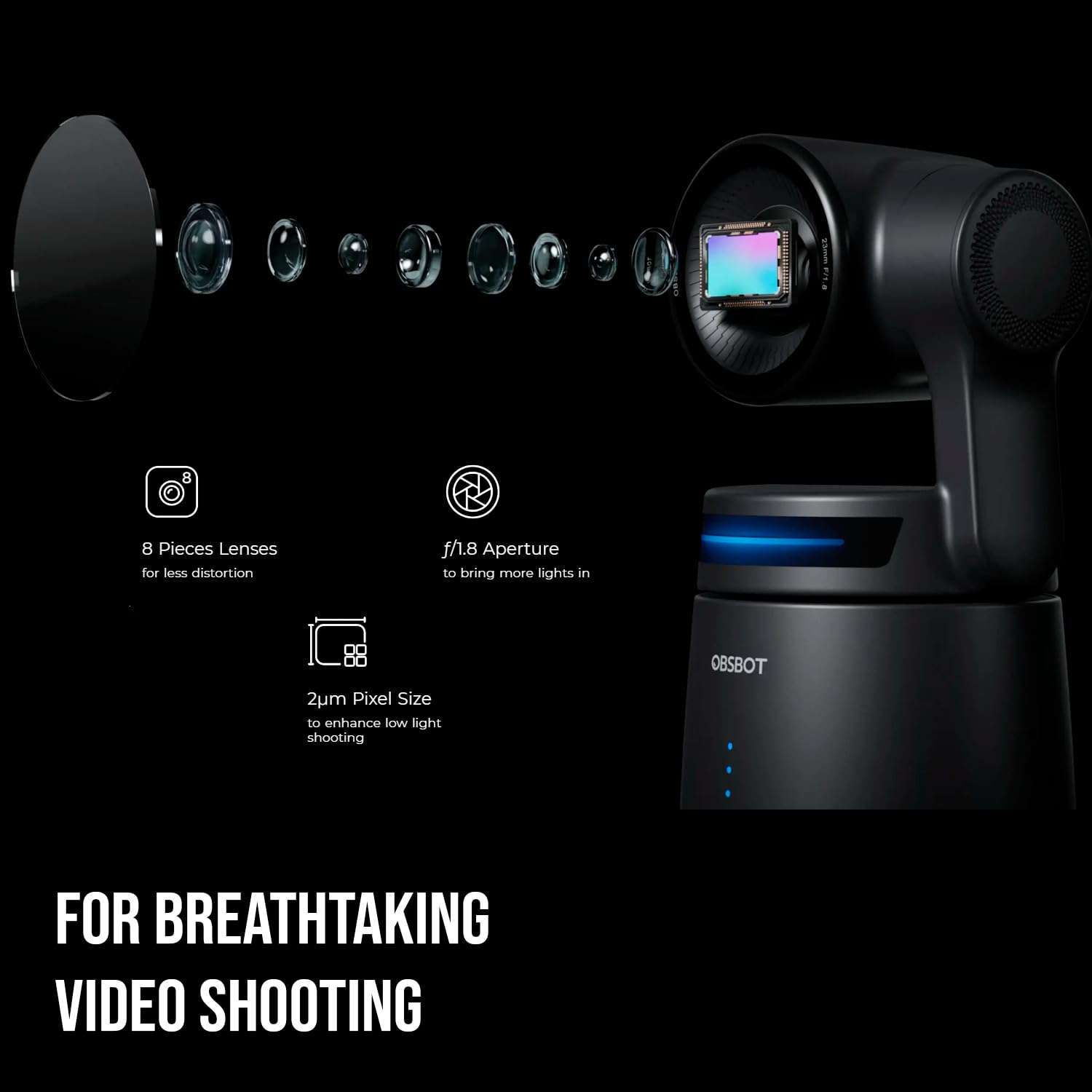 OBSBOT Tail Air AI-Powered 4K PTZ Streaming Camera Bundle (Black) with Adapter (Black), Tripod, Remote Controller (Black), 256GB Memory Card, and HDMI Cable (Silver, 2-Pack) (6 Items) 4