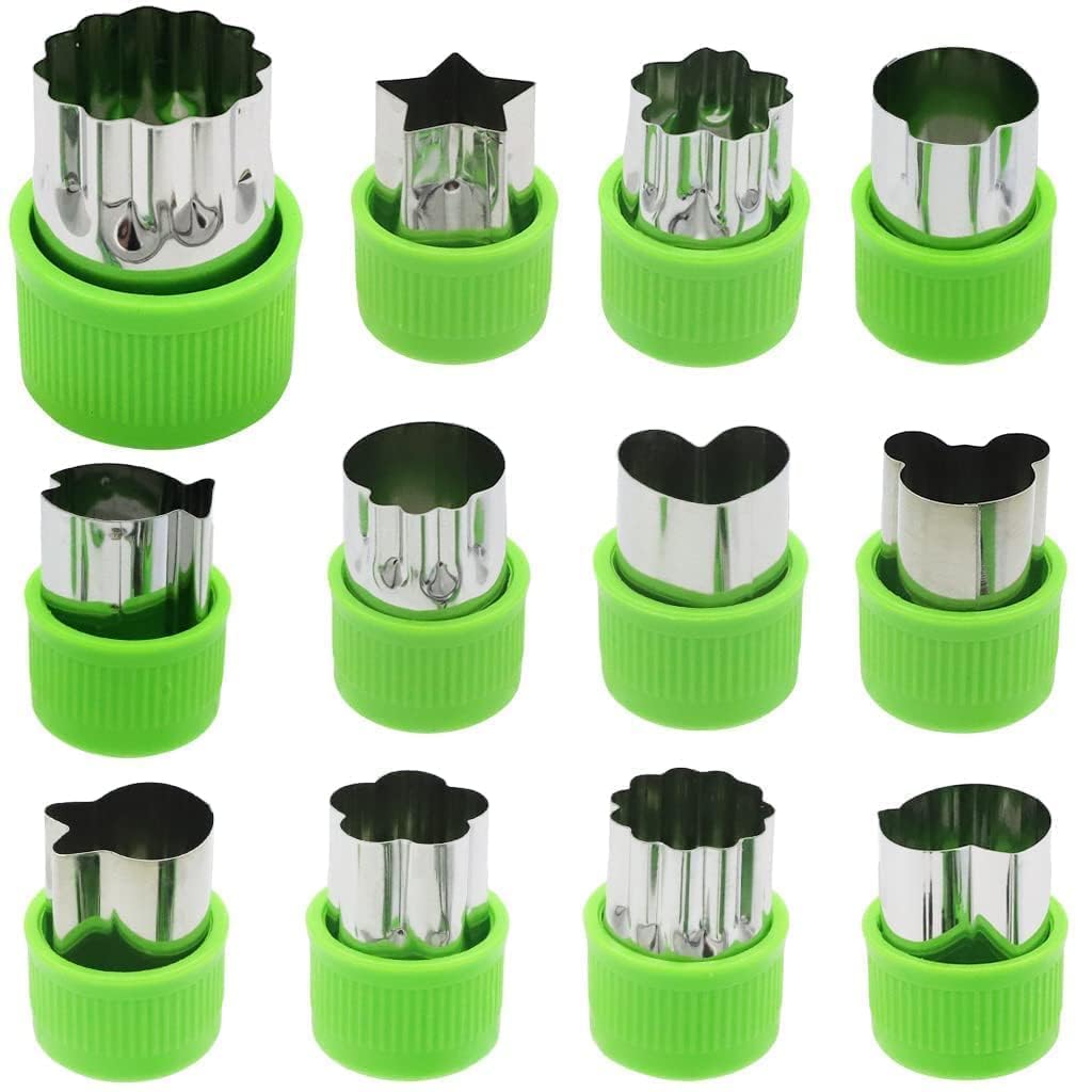 kddigz 12 Pcs Fruit Vegetable Cutter Shapes Set – Stainless Steel Cookie Cutters for Kids, Decorative Sandwich & Food Molds, Bento Lunch Box, Pastry Baking Tools for Fruits & Veggies (12 Pcs)