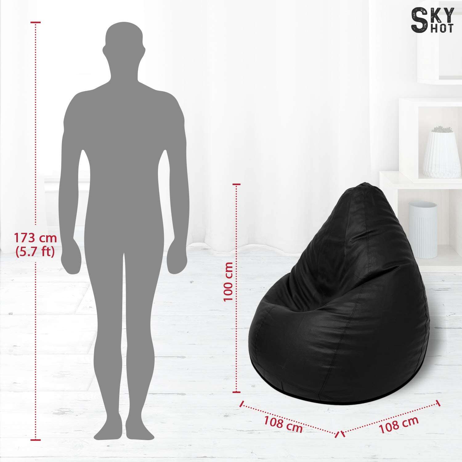 Skyshot Classic Bean Bag Filled with Beans/Fillers (XL, Black) 5