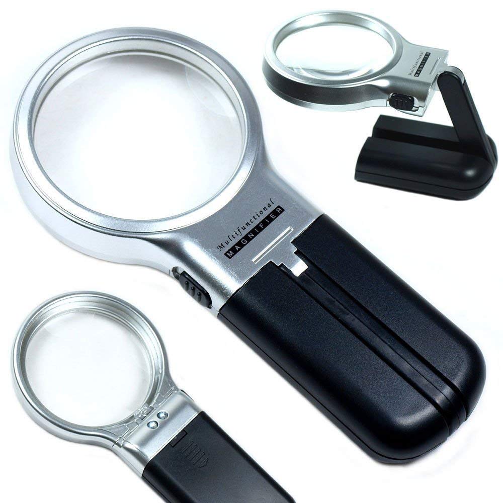 Rangwell Magnifying Lens 3X High-Powered Magnification Hand-Held Folding Magnifier Glass with LED Lights Stand and UV Protection for Reading A4, Newspaper, Soldering, map(7006) 1