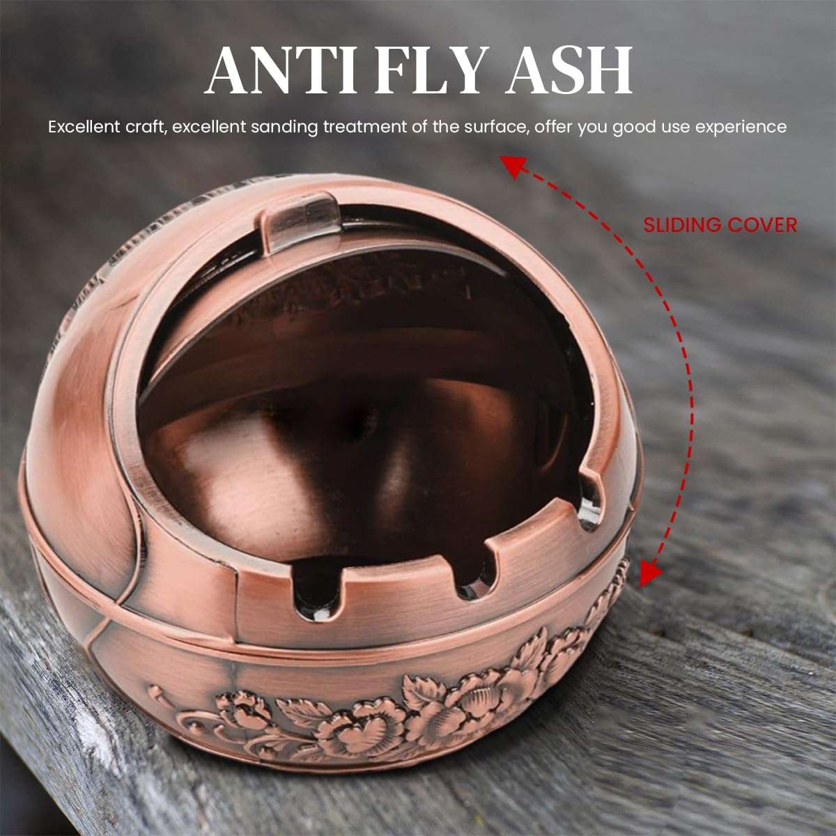 HASTHIP® Peacock Ashtray Retro Zinc Alloy Ashtray with Closing Lid Decorative Embossing Peacock Ashtry with 3 Cigarette Holder Grooves Home Gift Car Ashtry, 10x10x9cm 6