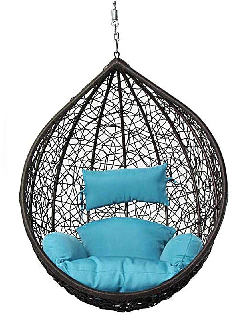 Swing Chair with Stand & Cushion & Hook Outdoor Indoor ( Stand-Black, Basket- Black, Cushion-Sky Blue) 3