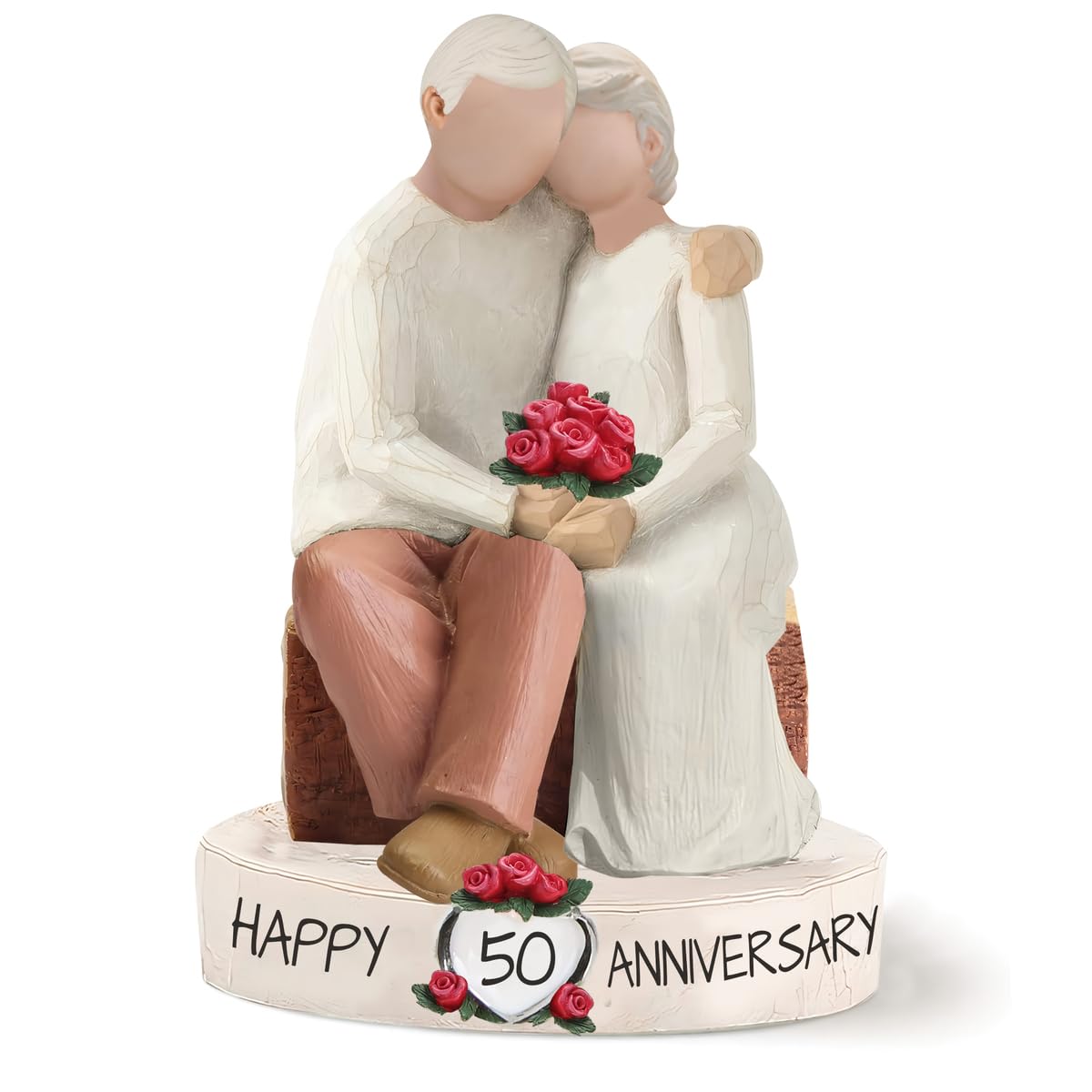 Bozspacer 50th Loving Elderly Couple Figurines, Hand-Painted Resin Statue for Parents or Grandparents, 5.9 Inch Tabletop Decor, for Old Couple or Marriage Anniversary
