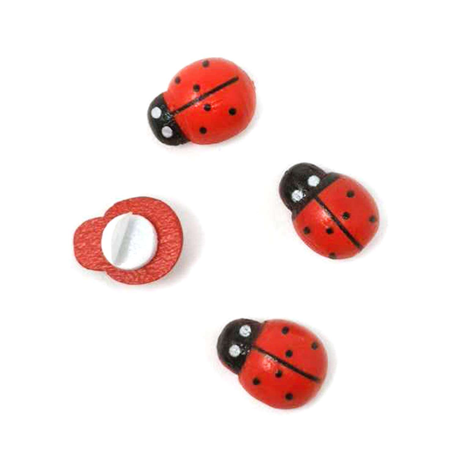 Honbay 100PCS 10x13mm Flatback Self Adhesive Tiny Wooden Ladybug Embellishments for Micro Landscape, DIY Crafts and More 4