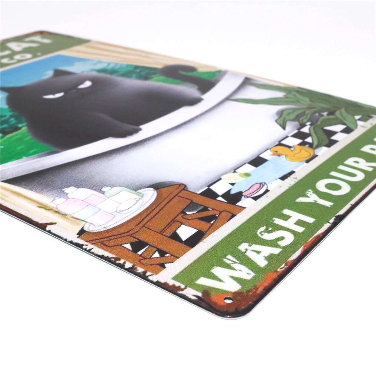 Retro Black Cat Metal Tin Signs Sink Wash Your Paws Plaque Wall Decor Vintage Funny Bathroom Signs Wall Art Accessories Gifts for Cat Lovers 12x8 Inches 4