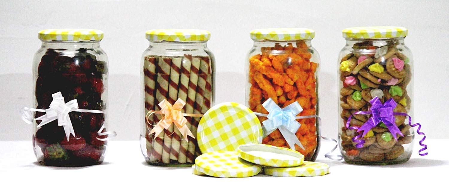 Decor Shine 1000 Ml Grocery Kitchen Container jar for Storage Food Material,Spice Storage,Pickle Storage Jar with air Tight Lid (2, Yellow Checks) 4