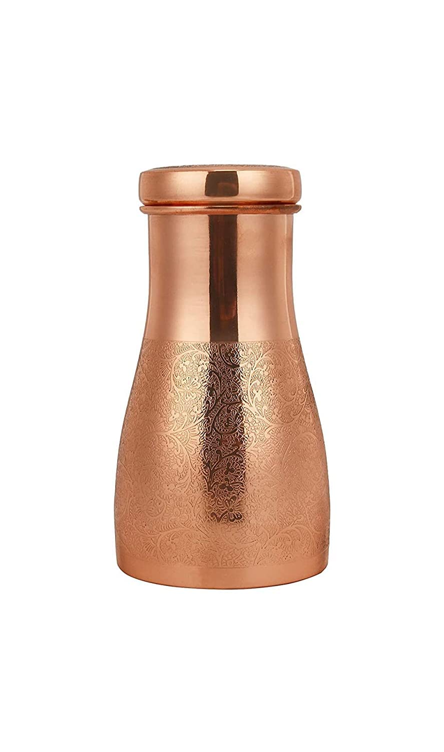 Copper World™ 100% Pure Copper Bedroom 1000 ml Water Bottle with Inbuilt Glass, Hammered Matt Finish for Drinkware and Storage Purpose Leak Proof Lid & Ayurvedic Health Benefits