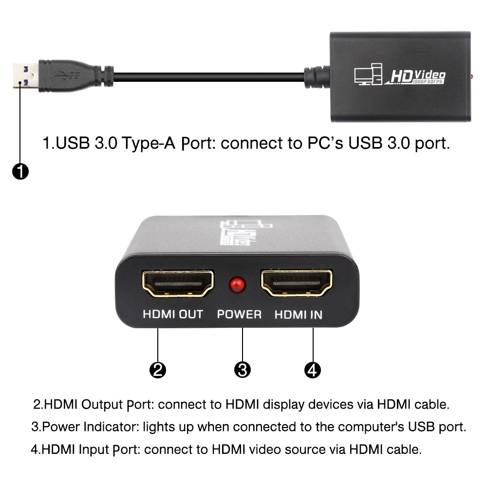 Electop HDMI Game Video Capture Devices,Full HD USB 3.0 to HDMI Live Game Video Capture Card, 1080P Recording Video & Audio Grabber 3
