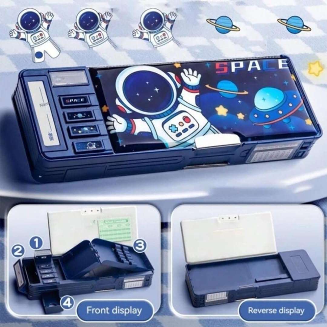 Storio Space Password Lock Double Sided Compass Box for Kids, Pencil Box for Kids Boy & Girl, Aesthetic Stationary Items, Space Astronaut Theme Pencil Case Return Gifts for Kids 3