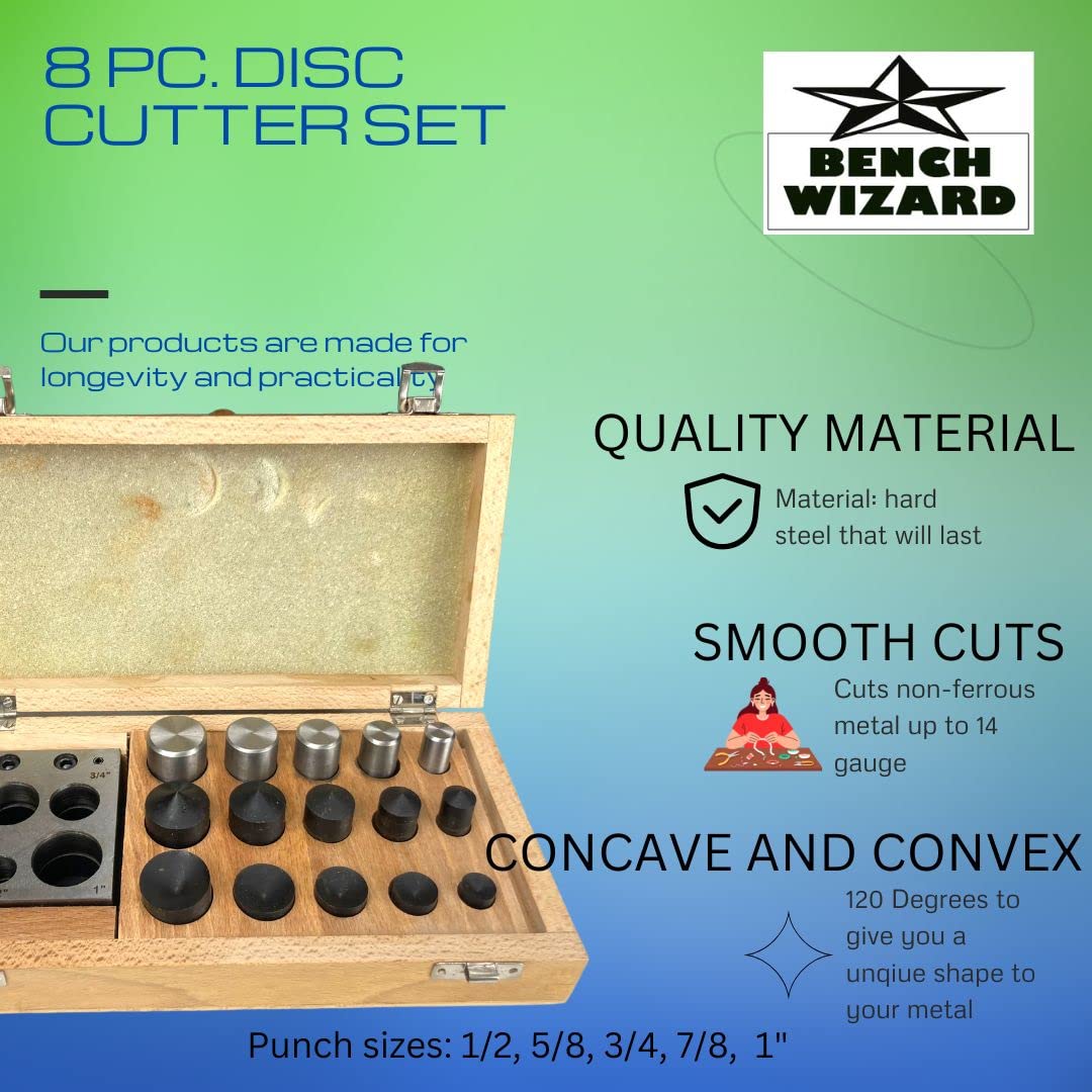 BENCH WIZARD Disc Cutter Set | Hardened Steel Punch Tools for Jewelry Making | Variety of Cutter Sizes | Cuts (1.6 mm) Thick Metals | Secure Storage Box | Precision Crafting 4