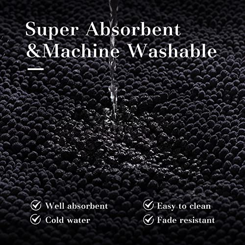 DAWNDIOR Chenille Bathroom Rugs Bath Mats for Bathroom Non Slip Absorbent Washable Quick Dry Thick Microfiber Luxury Black Bath Rugs for Tub Floor Rubber Backing (26’’x44’’) 5