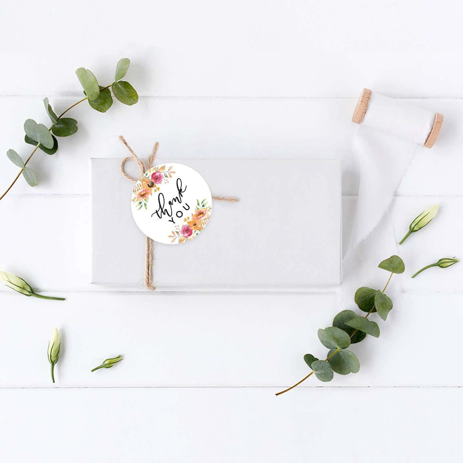 Andaz Press Autumn Fall Watercolor Baby Shower Party Collection, Round Circle Gift Tags, Thank You, Autumn Floral Bouquet Graphic Design, 24-Pack 4