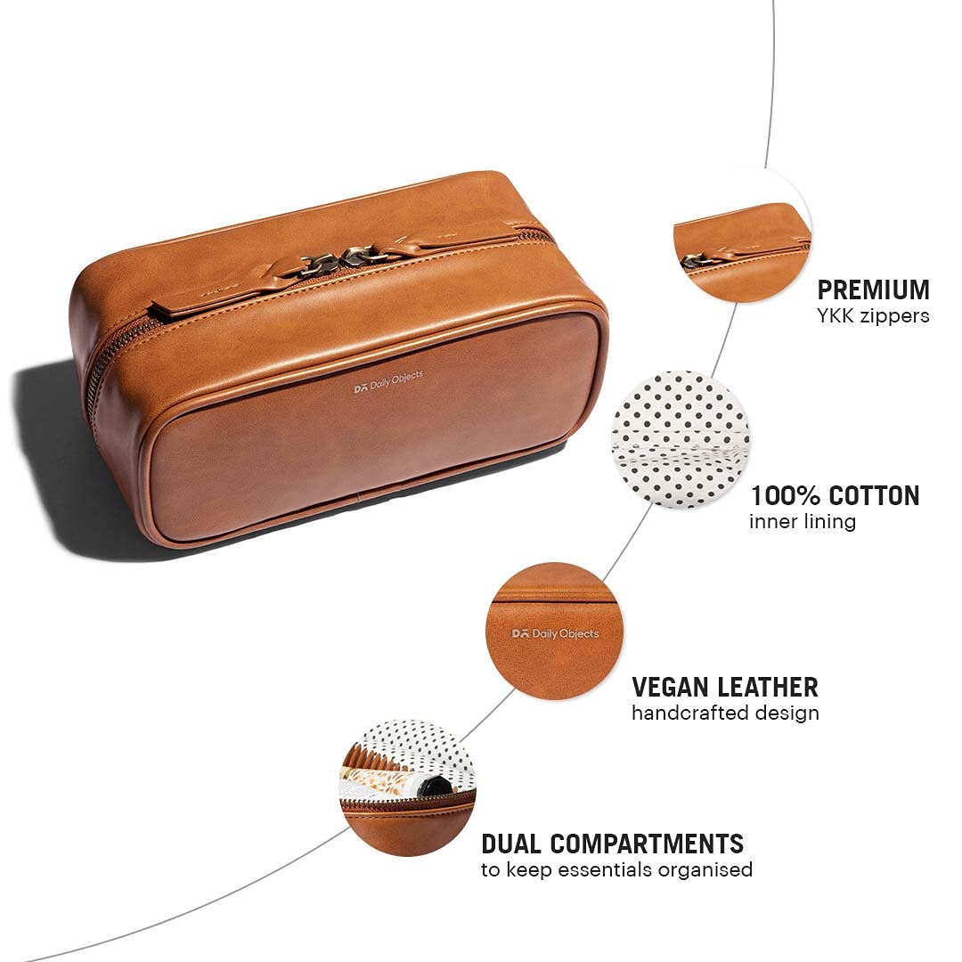 DailyObjects Versatile Leather Bag and Toiletry Organizer Travel Dopp Kit for Women and Men - The Ultimate Travel Vanity Box and A Stylish x Spacious Cosmetic Pouch with Multifunctional Compartments 4
