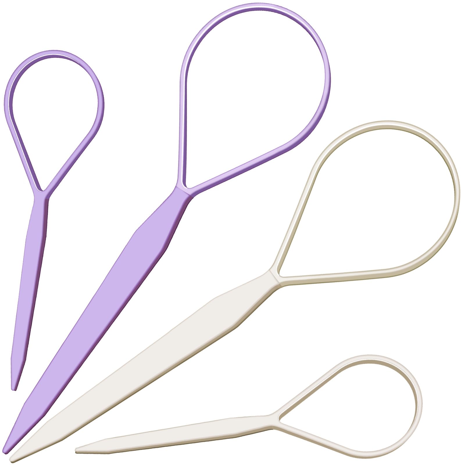 Teenitor 4pcs Pony Tail Hair Tools, 2 Pairs Hair Loop Styling Tool Ponytail Hair Pull Through Tool French Braiding Hair Tool, Hair Loop Styling Tool Hair Accessories for Women Girls Light Purple/White 1