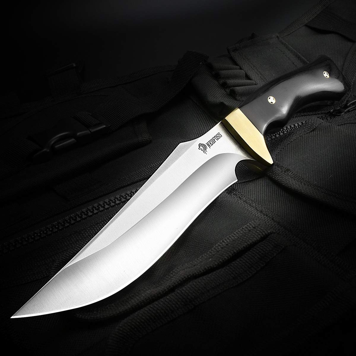 NedFoss Hunting Knife with Sheath, 10.7'' Full-Tang Survival Knife for Belt, Fixed Blade Bushcraft Knife with Wood Handle for Hunting, Camping and Survival, Cool Knives Gifts for Men (Impala) 2